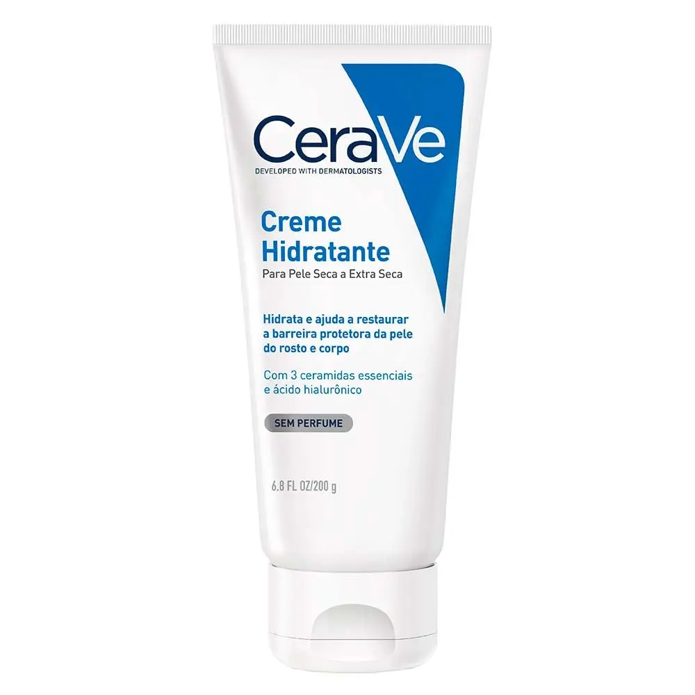 Creme Hidratante CeraVe para Pele Seca e Extrasseca, Sem Perfume, 200g | com 3 Ceramidas Essenciais, Ácido Hialurônico e Tecnologia MVE, Hidratação por 100 Horas