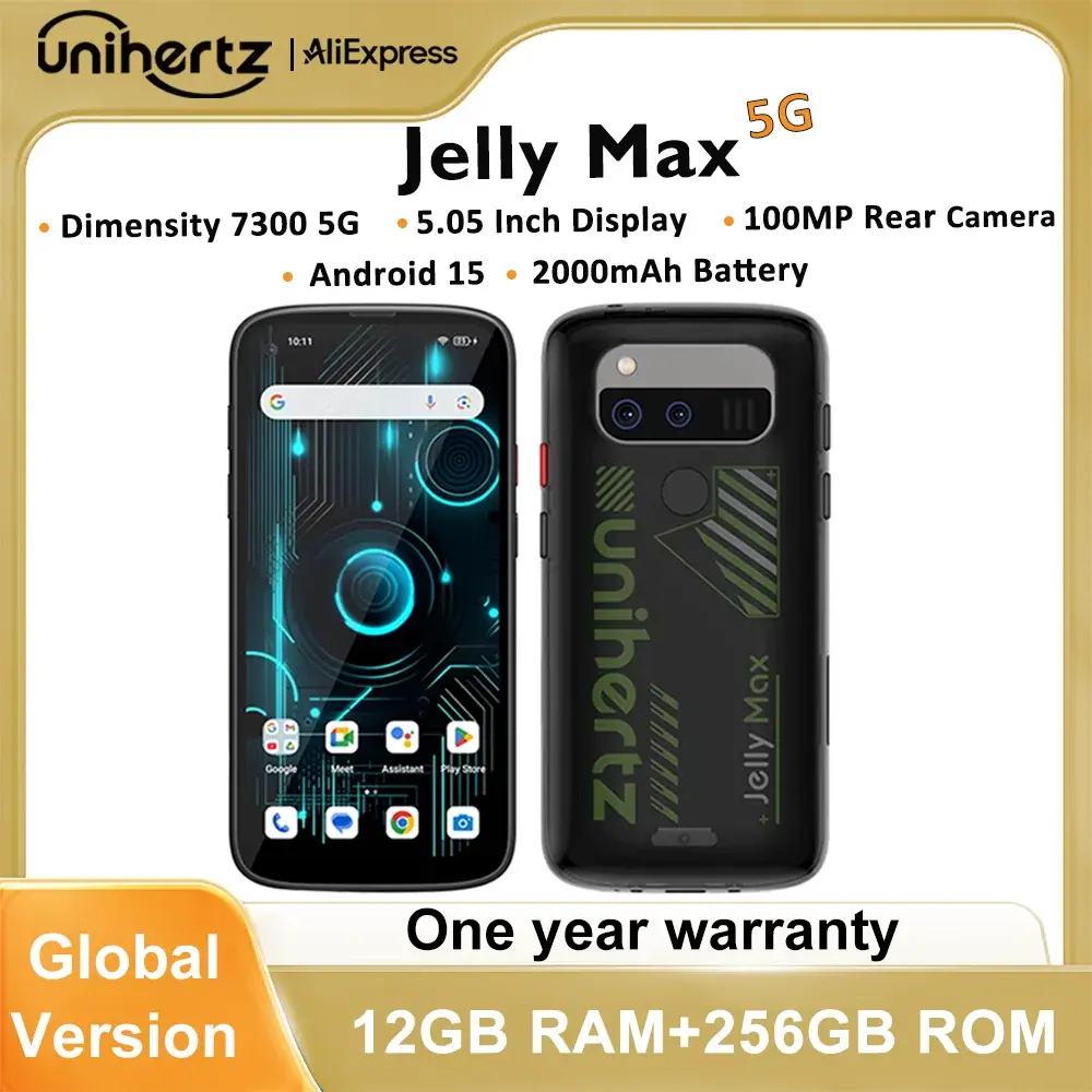 Unihertz Jelly Max Mini Smartphone Dimensity 7300 CPU 5G Android 14 24GB 256GB 32MP 100MP Câmera Dual Nano Cartão SIM