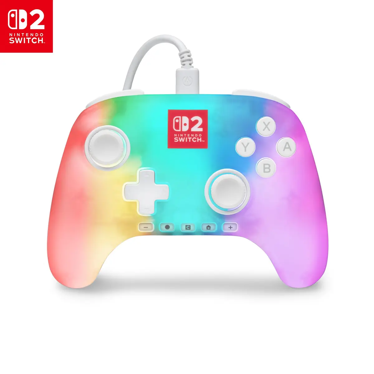 Controle com fio PowerA Advantage para Nintendo Switch 2 com Lumectra - Branco, oficialmente licenciado, iluminação RGB, efeitos Hall, botões mapeáveis, botão C, controle Pro