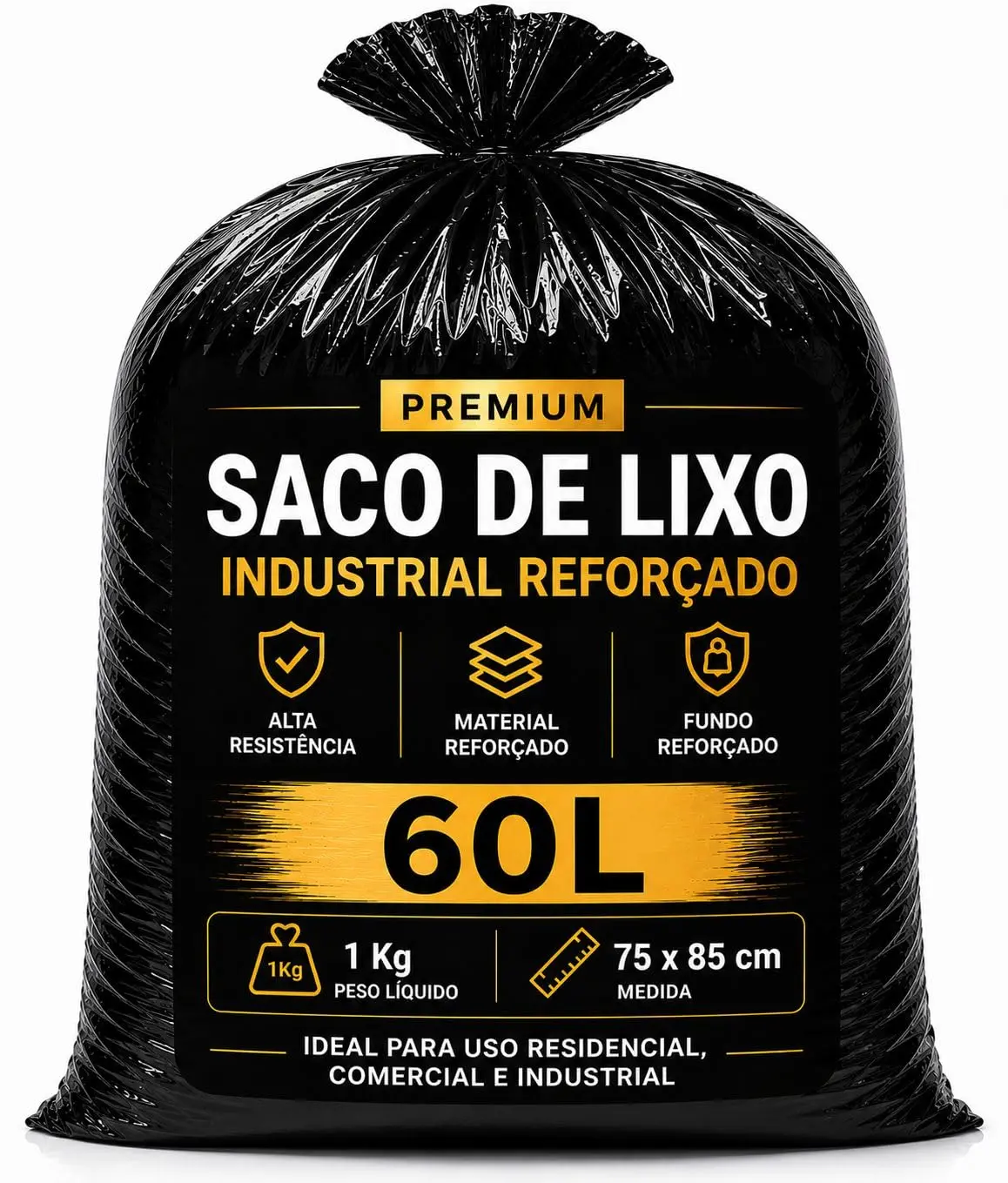 Saco de Lixo 60 Litros 75X85 Premium Extra Reforçado | Alta Resistência para Uso Profissional