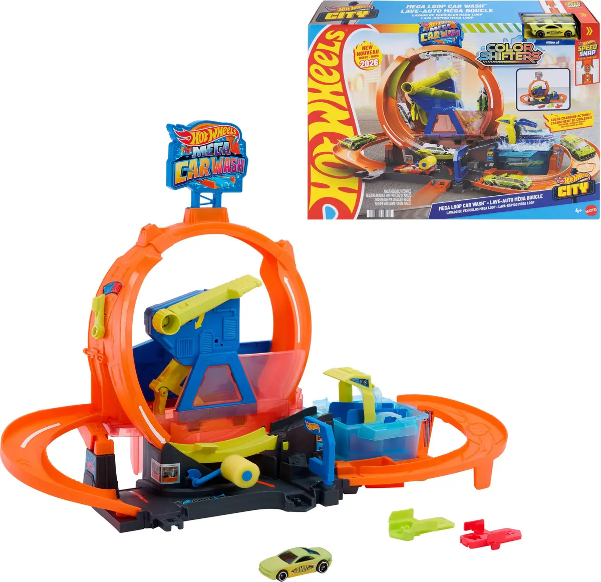 Hot Wheels City Pista de Brinquedo Lava-Carros 2026 4Y+, Plástico, 10 Peças