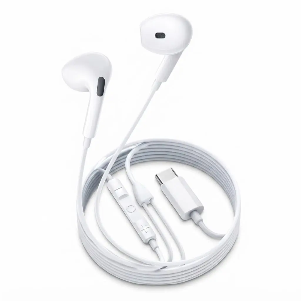 Fone de Ouvido com Fio USB-C, Intra-auricular, Branco, com Microfone, compatível com Smartphones, Tablets e Laptops