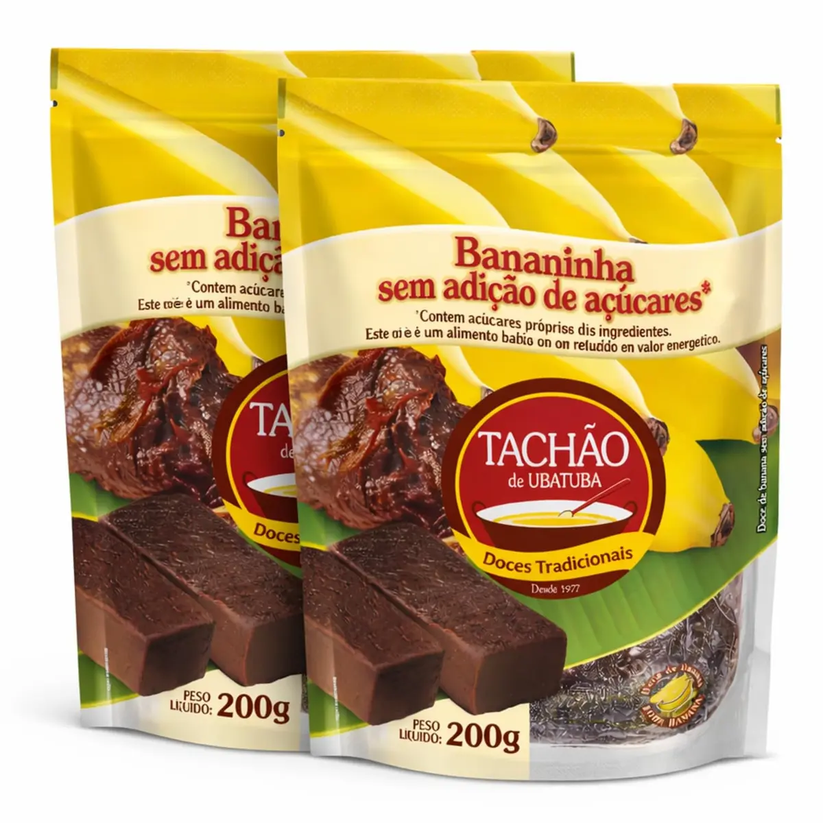 Kit 2 Bananinha Sem Açúcar TACHÃO DE UBATUBA 200g Doce de Banana Natural Diet