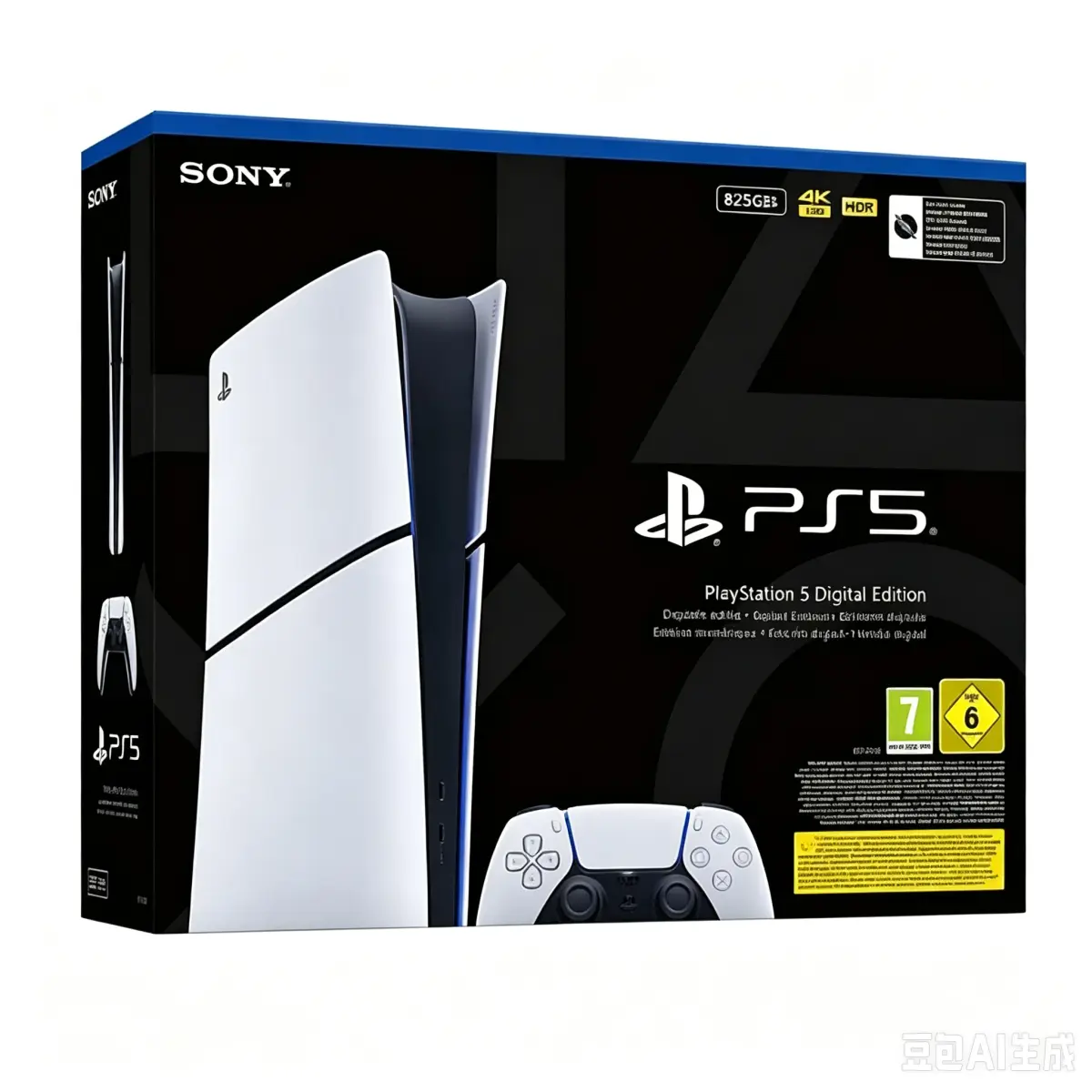 Sony PS5 Console 825GB Digital Edition - White, E Chassis, SSD storage, no disc drive, requires PlayStation Plus for online play, designed for a fully digital gaming experience, perfect for modern gaming enthusiasts.