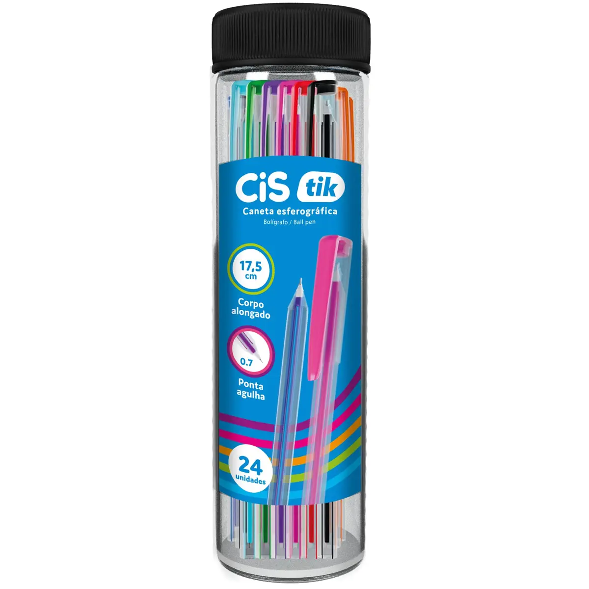 CIS TIK Squeeze Caneta Esferografica - 0.7 mm - com 24 unidades - cores Sortidas