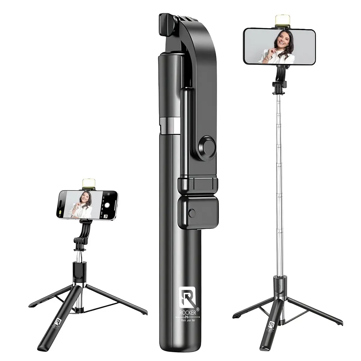 Bastão de Selfie com Tripé 3 em 1 para Celular 60cm, Controle Bluetooth, Luz LED Integrada, Rotação 360°, Suporte para iPhone e Android