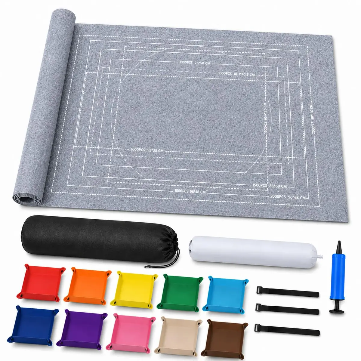 Porta Puzzle, Porta Quebra Cabeça 1000 1500 2000 Peças, Tapete Quebra Cabeça Enrolável, com 10 Separador de Peças Quebra Cabeça e Bolsa de Armazenamento Portátil (Cinza)