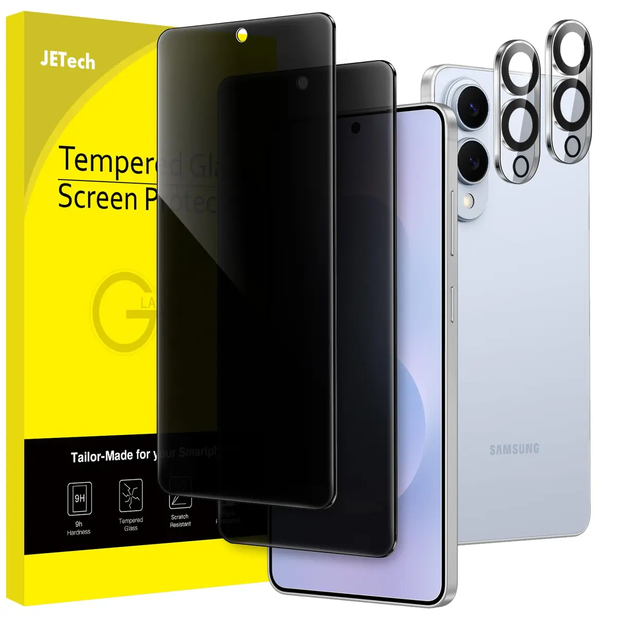 JETech Protetor de Tela Anti-Espião para Galaxy S25 Edge, 2+2 Unidades | com Protetor de Lente da Câmera, 9H Película de Vidro Temperado de Privacidad, Compatível com ID por Impressão Digital