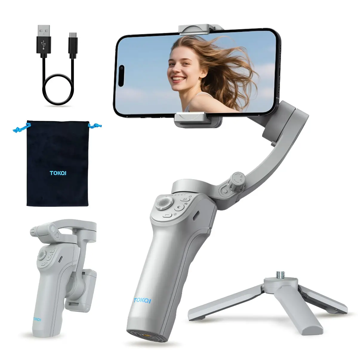 Estabilizador para Celular de Três Eixos, Controle Remoto Desmontável, Estabilizador Inteligente Portátil Plegável para Android e iPhone, Ideal para YouTube, TikTok (M01)