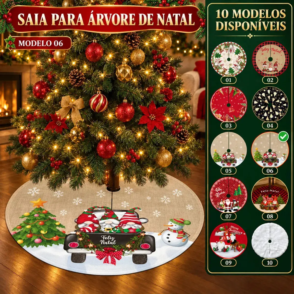 Saia Tapete Base Árvore De Natal Decoração Papai Noel Enfeite Natalino Luxo Modelo 6 Luvinco - 1