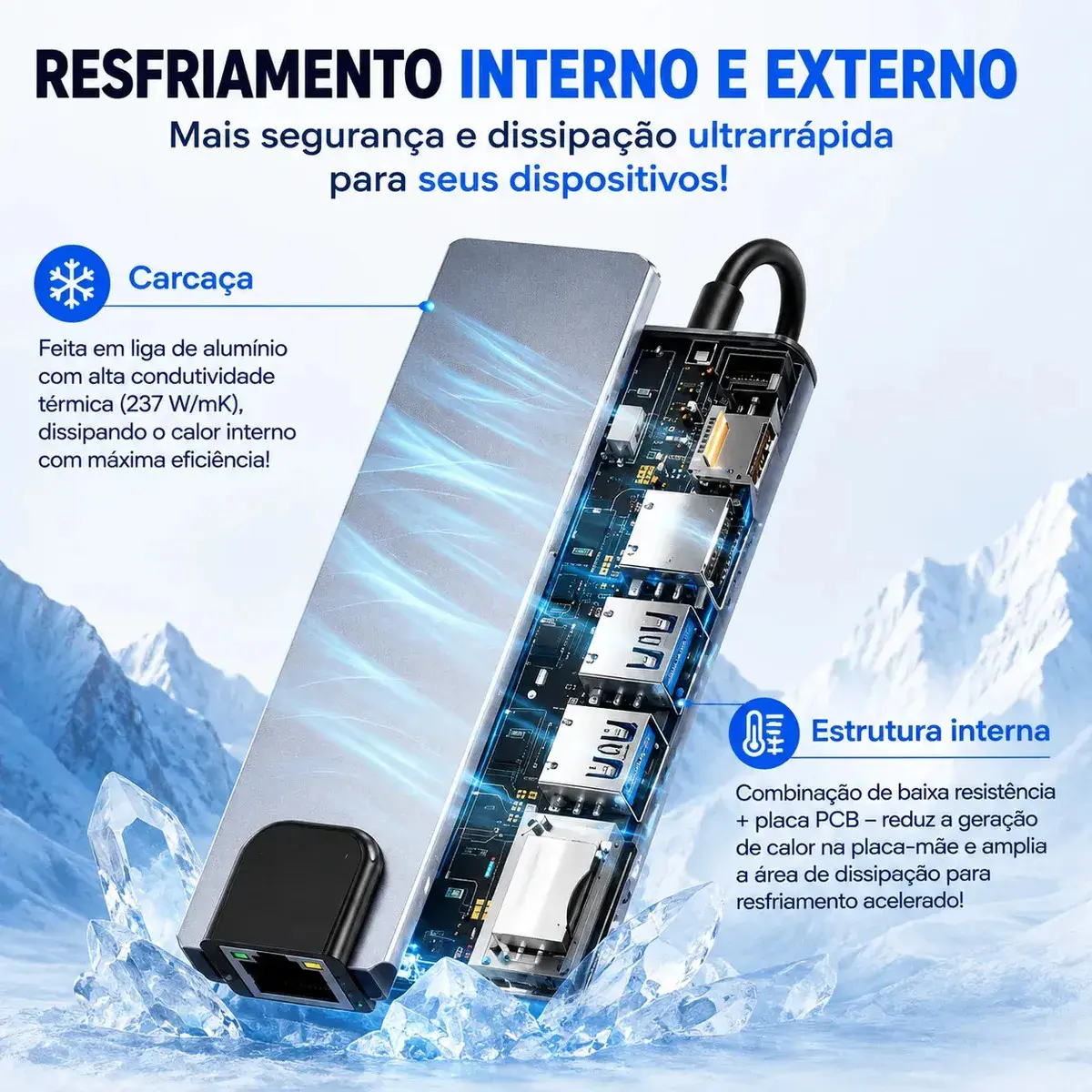 Hub USB-C 8 em 1 Komei com HDMI 4K, RJ45 e USB para MacBook e PC thumbnail 9
