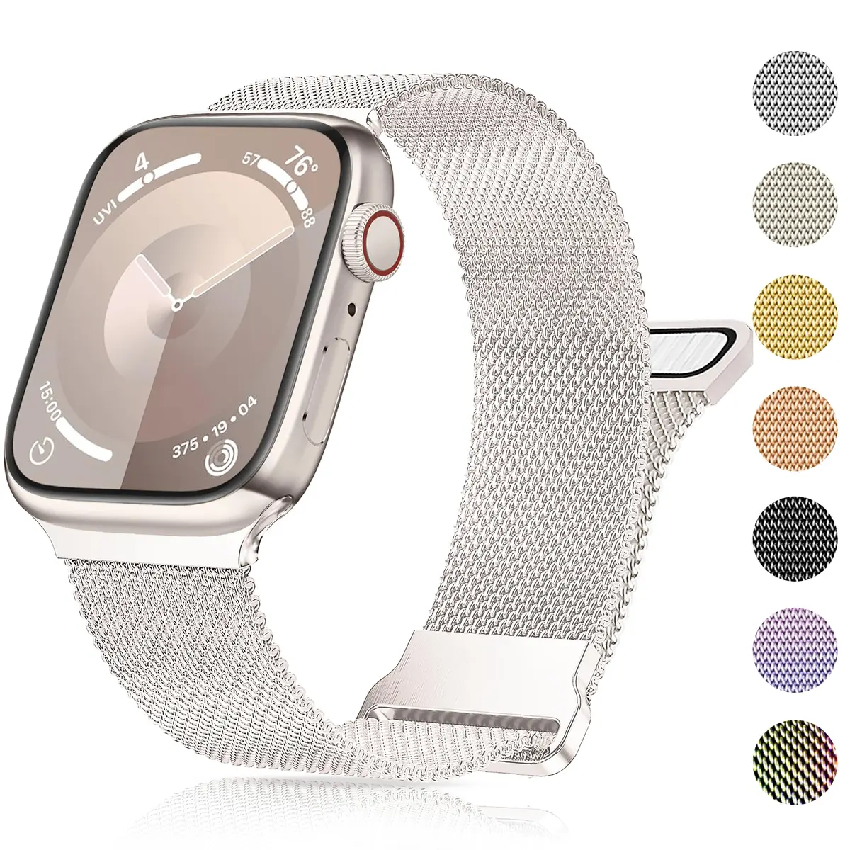 MAZUBOHO Pulseira de Aço Inoxidável Prata Malha Compatível com Apple Watch Ultra 2/Ultra Series 9/8/7/6/5/4/3/2/1/SE - Tamanho 38mm, 40mm, 41mm, 42mm, 44mm, 45mm, 49mm
