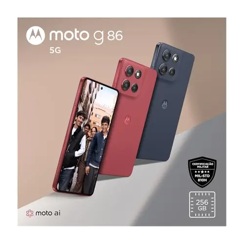 Smartphone Motorola Moto g86 5G - 256GB 24GB (8GB RAM+16GB Ram Boost) Tela 1.5K pOLED, 50MP Sony camera OIS Moto AI, videos em 4K, IP68 + IP69 - Vermelho thumbnail 3