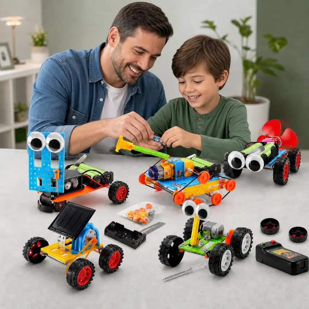 Blocos de Montar Robôs STEM 5 em 1 Brinquedo Educativo Infantil Kit de Construção com Máquina de Bolhas Carro-Robô e Mais Robô Motorizado ABS INMETRO Presente 8+ JadeVic - 1