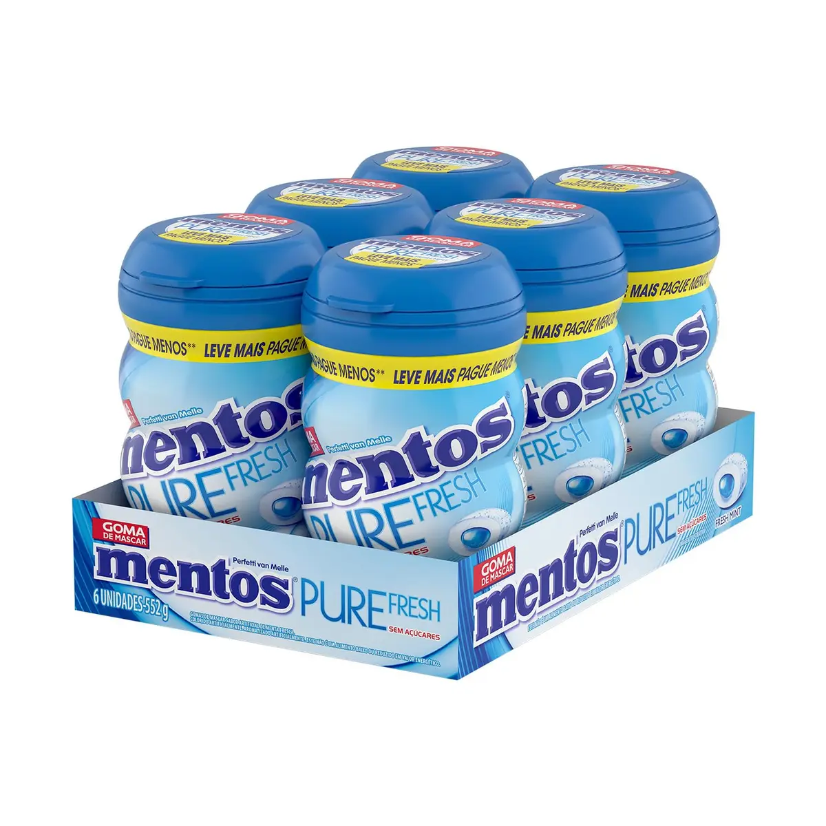 Mentos Pure Fresh Mint - Goma de Mascar Sem Açúcar Menta - Display 552g | 6x92g