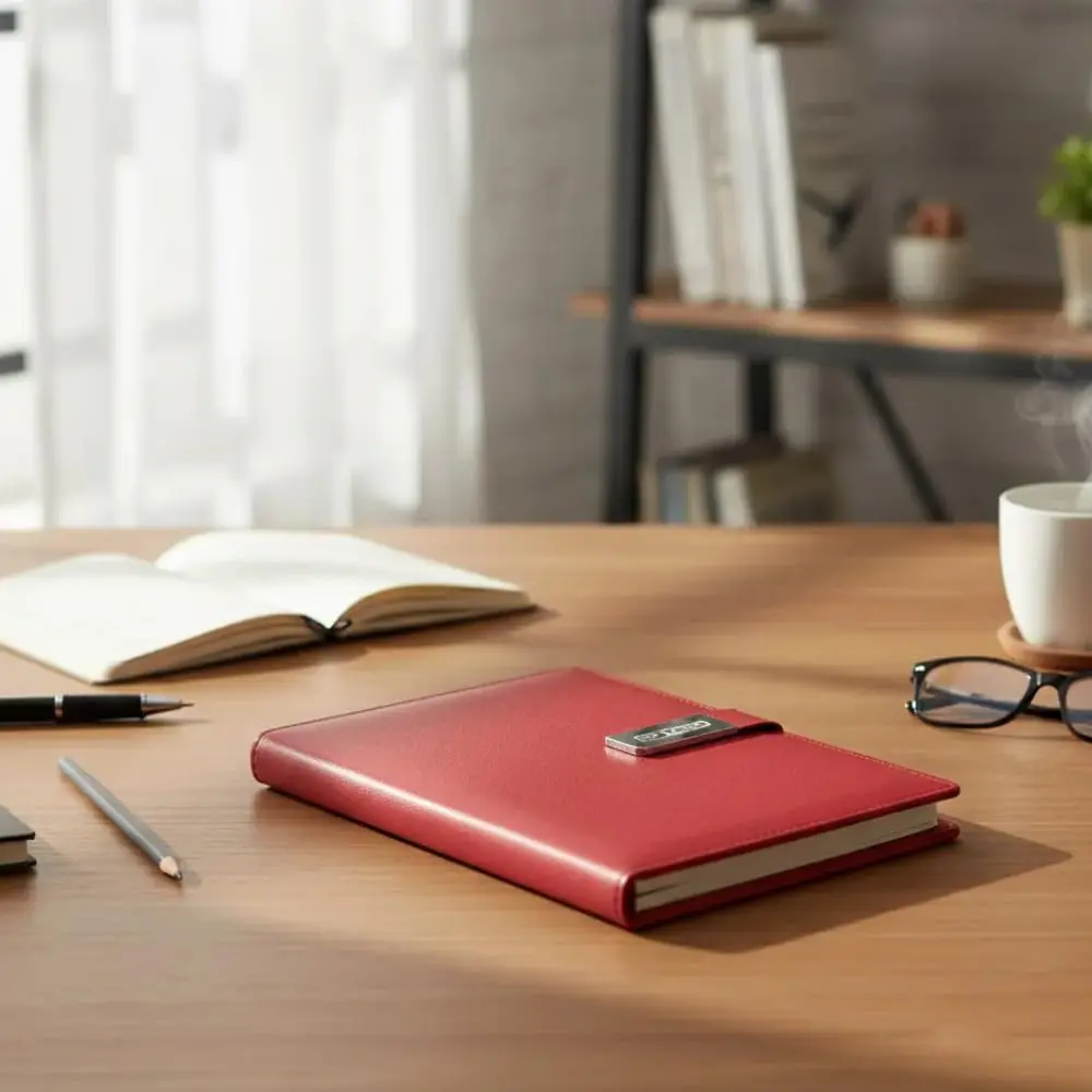 Caderno Diário Permanente 355 folhas A5 Couro Pauta Imã Agenda Sem Data (vermelho)