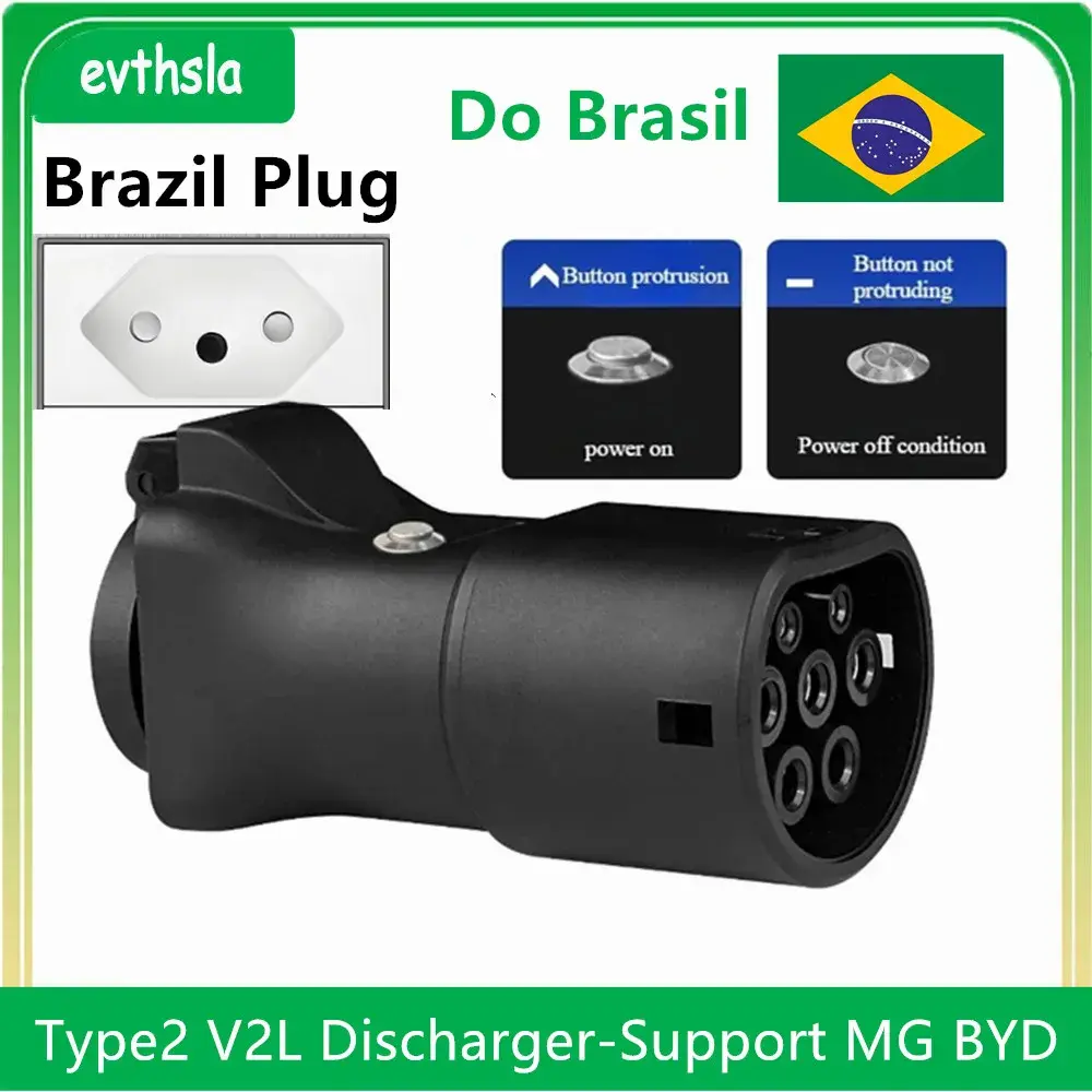 Evthsla v2l descarregador para tipo 2 carro descarga ev cabo adaptador suporte mg byd v2l veículo para carga tipo 2 plugue brasil