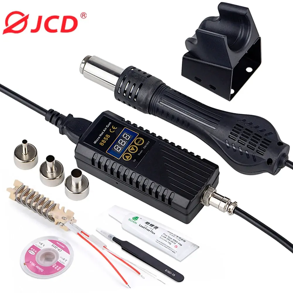 Jcd 750w pistola de calor display digital micro retrabalho estação de solda pistola de ar quente para ferramenta de reparo de soldagem secador de cabelo 8858