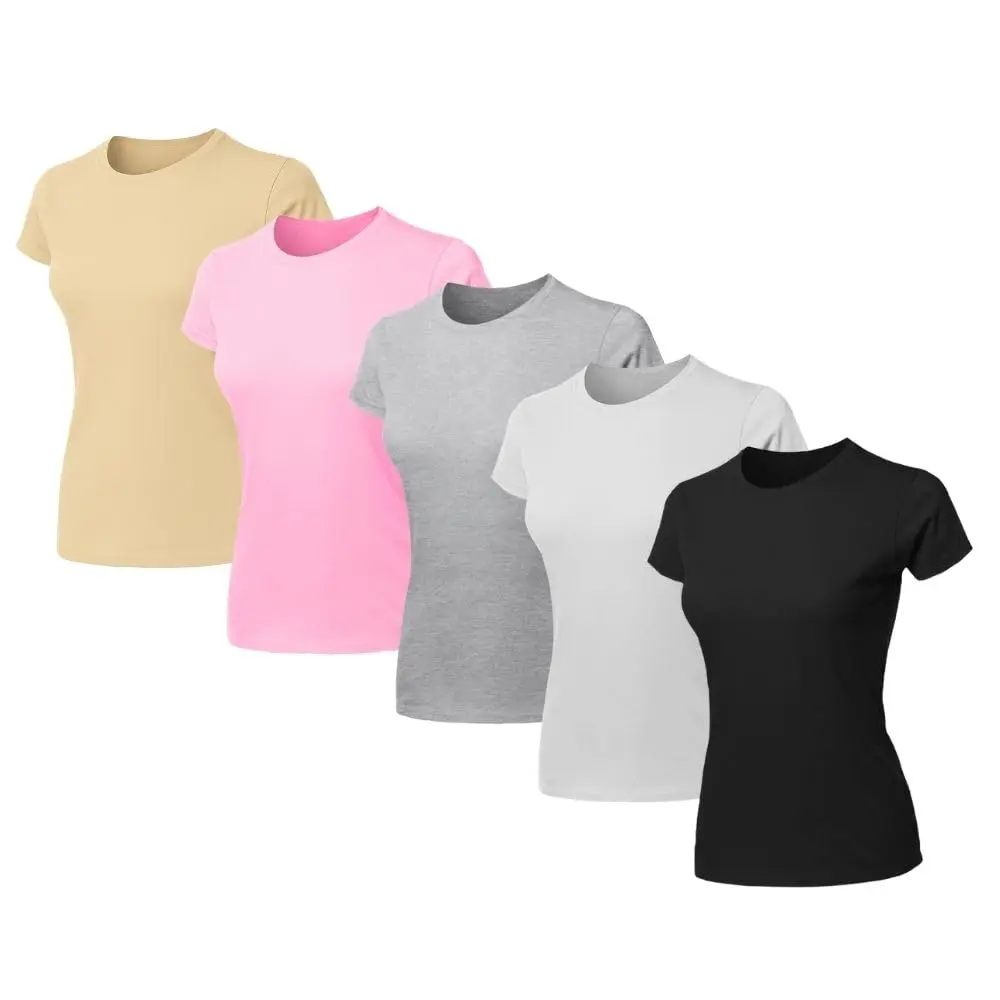 Kit 5 Blusas Feminina Tshirt Algodão Camiseta Baby Look Slim Fit Gola Redonda Básica