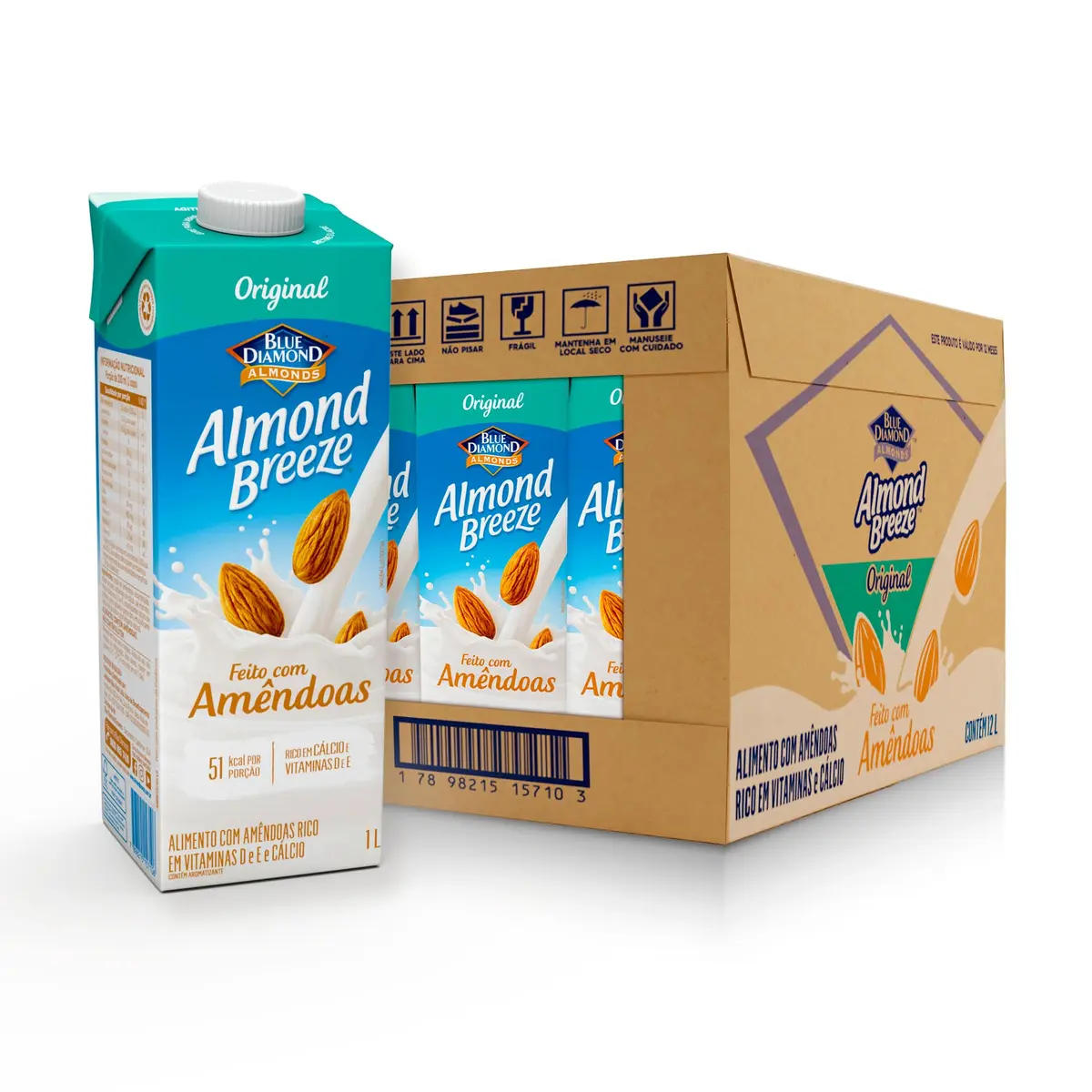 Pack de Alimento com Amendoa Almond Breeze Original 1L - 12 Unidades