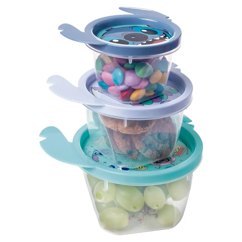 Kit com 3 Potes, Plástico, Conect, Stitch, Tampa 3d, Plasutil