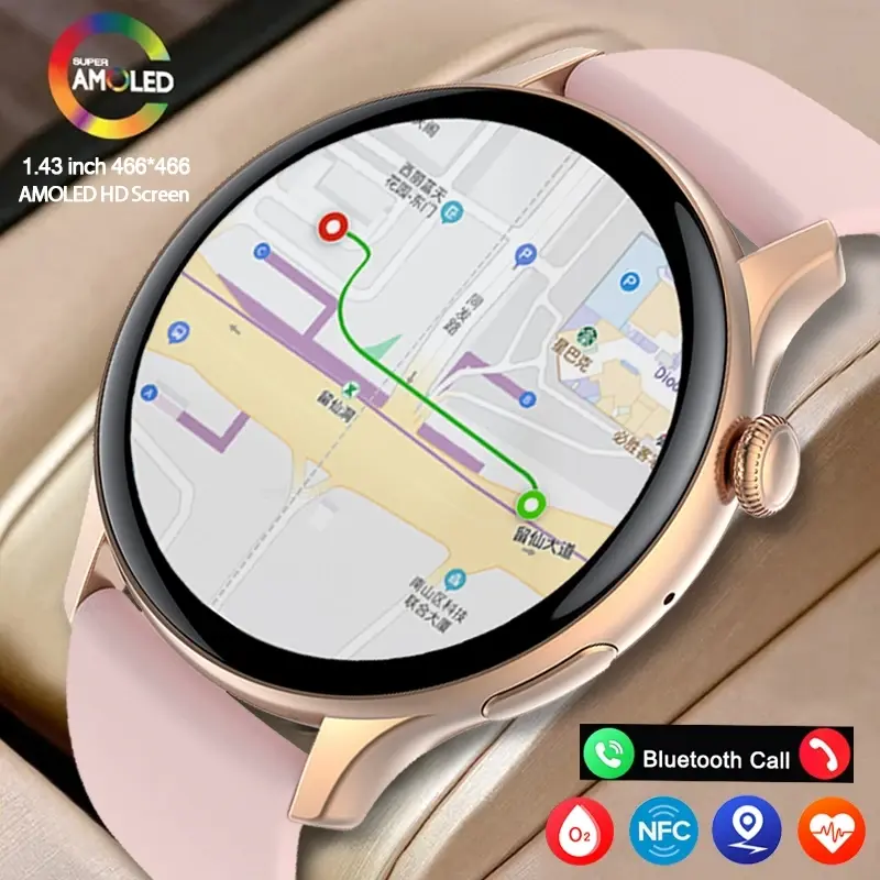2026 novo verdadeiro amoled relógio inteligente senhoras tela sempre mostrar tempo 466*466 hd rastreador de saúde chamada voz nfc smartwatch feminino - 1