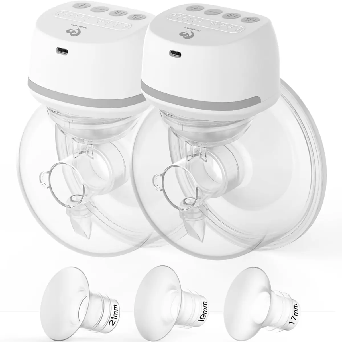Bomba tira leite elétrica Bellababy vestível mãos-livres, bomba dupla sem fio atualizada com flanges confortáveis de 17 mm, 19 mm e 21 mm, bomba tira-leite elétrica portátil sem fio silenciosa, 4 modos e 6 níveis de sucção, flanges de 24 mm, pacote com 2 