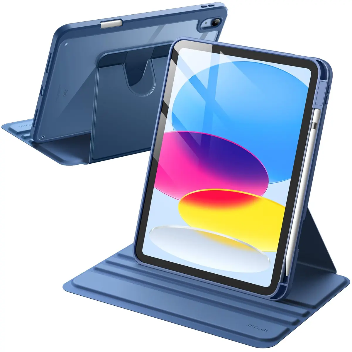 JETech Capa Protetora Giratória para iPad (A16) 11.ª/10.ª Gen, Marinha | Para 2025/2022 Modelo, Suporte com Rotação 360°, Design com Traseira Transparente, Porta-Pencil