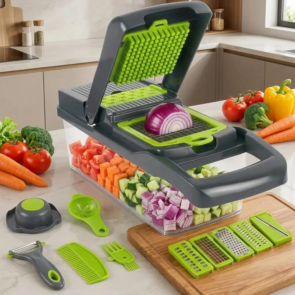 Cortador de Legumes Premium 14 em 1 | com Recipiente Coletor