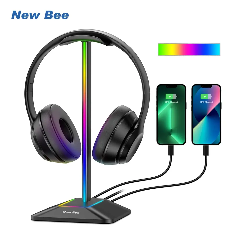 Nova abelha z8 rgb fones de ouvido suporte com 2 portas usb mesa gaming headset legal display titular base de borracha antiderrapante para gamer