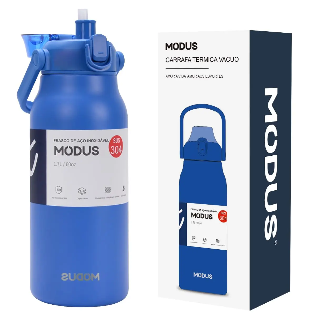 Garrafa Térmica De Grande Capacidade Isolada a Vácuo 1700mL (Azul) - 1
