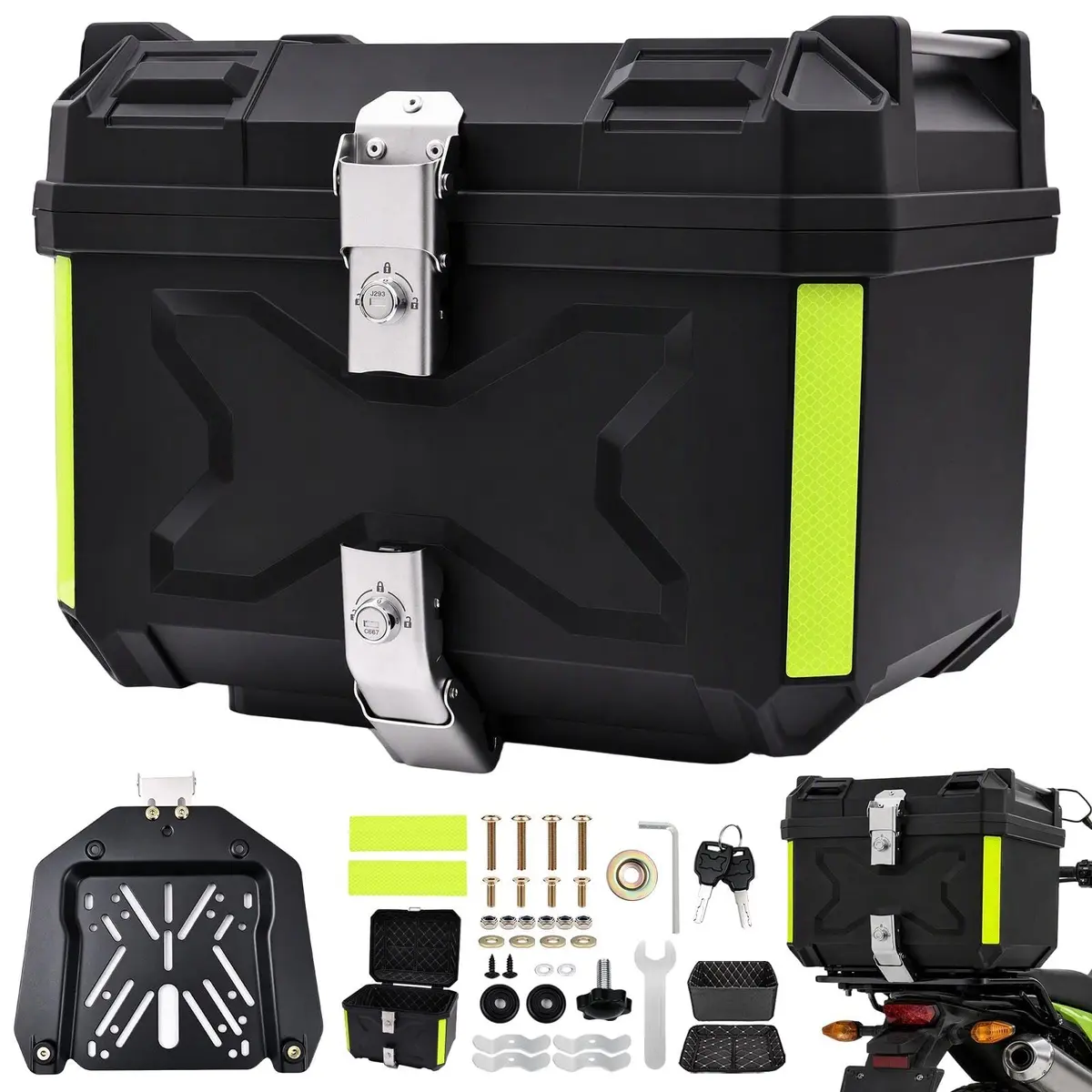 Baú Moto 45L Impermeável Antirroubo Trava Dupla – Bauleto 45 Litros Universal Alto Volume para Motocicleta, Preto