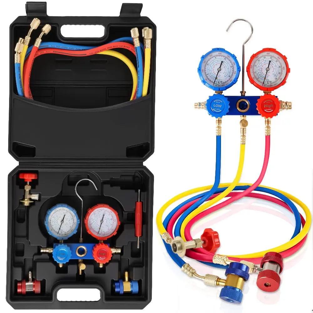Kit de Manifold Profissional, Manifold, adequado para R134A, R410A, R22, R502, R32, Válvula Dupla, com Mangueira de 1,5 m
