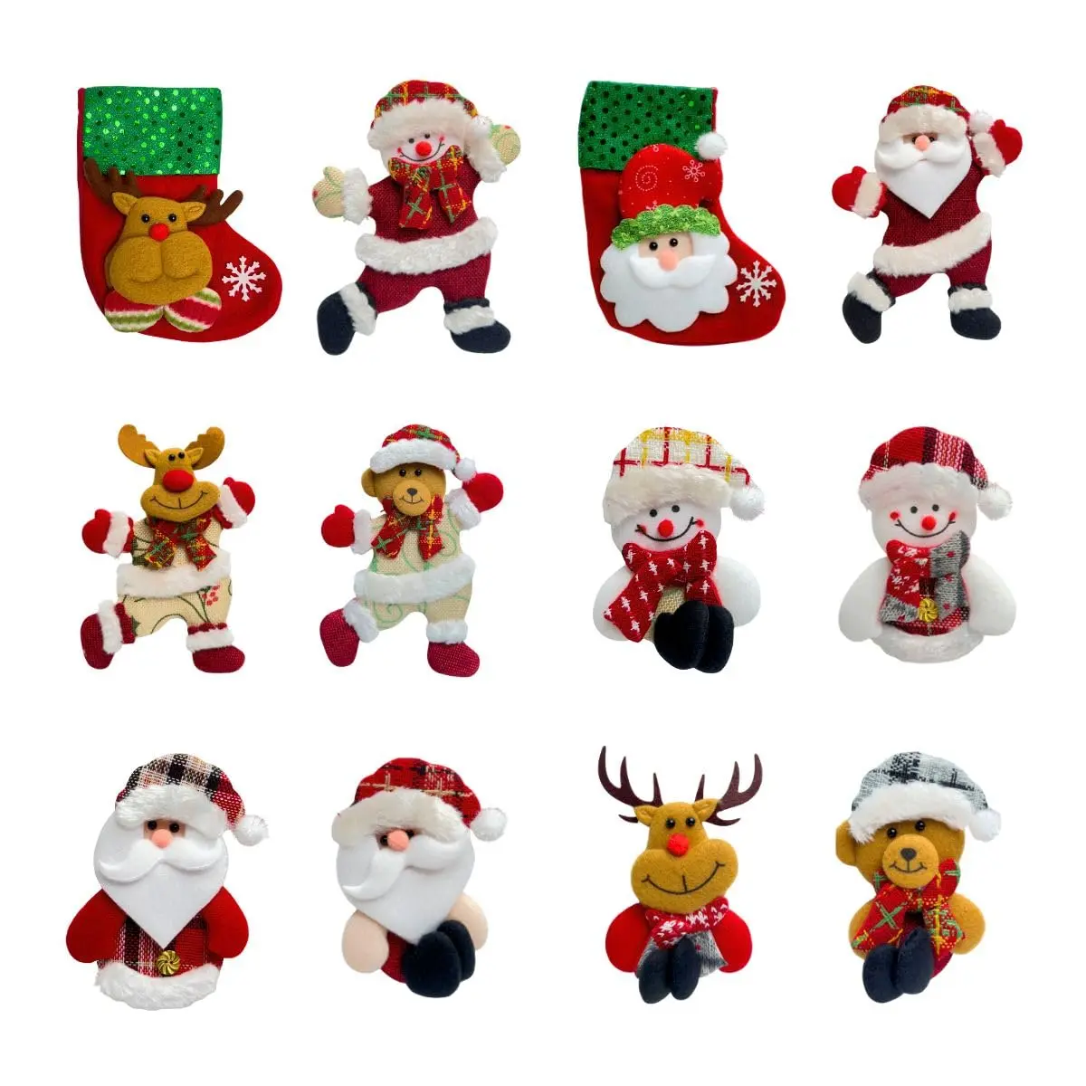 Kit 12 Pendentes Pelúcia Enfeite Árvore De Natal Papai Noel Grande 16cm Decoração LuvinCo - 1