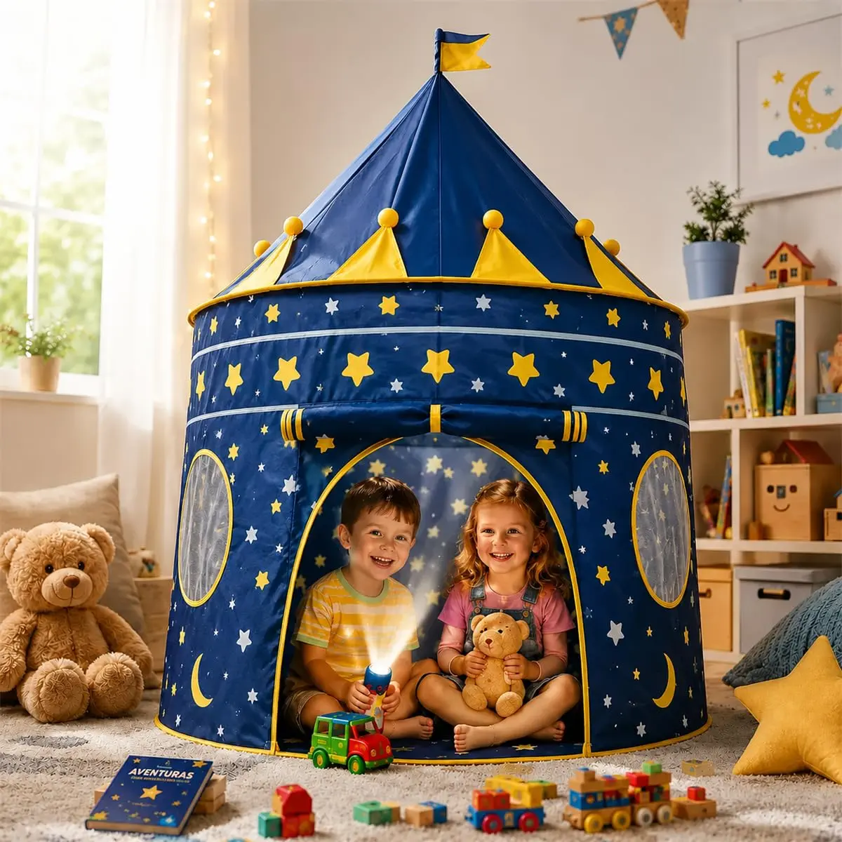K-SELL IMPORTS, Barraca Infantil Cabana e Castelo dos Príncipes Azul | Cabana Dobrável, Para Menino, Tenda Cabaninha