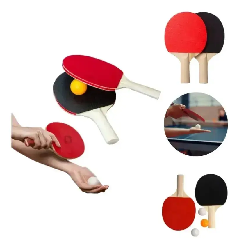 Kit Ping Pong C/2 Raquetes +3 Bolinhas - Xh Cor Vermelho thumbnail 5