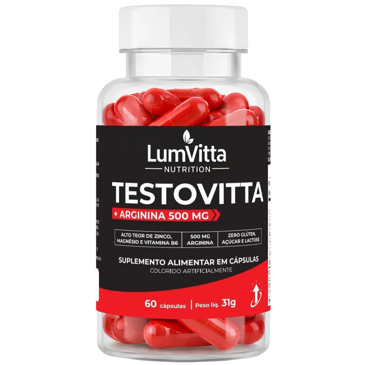 Testo TestoVitta + Arginina 60 Cápsulas Disposição Nos Treinos Pump Recuperação Vitaminas Minerais Boro Magnésio Zinco Matéria Prima Premium