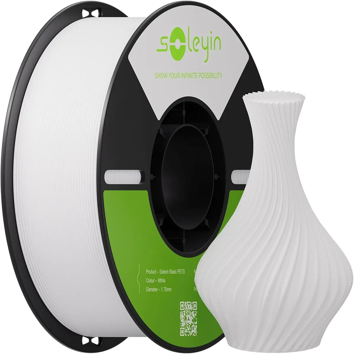 Creality Filamento Soleyin Basic PETG 1,75mm para Impressora 3D, Velocidade de 200mm/s, Impressão fluida sem entupimentos, Bobina de 1kg (2,2lb) para A Maioria das Impressoras 3D FDM (Branco)