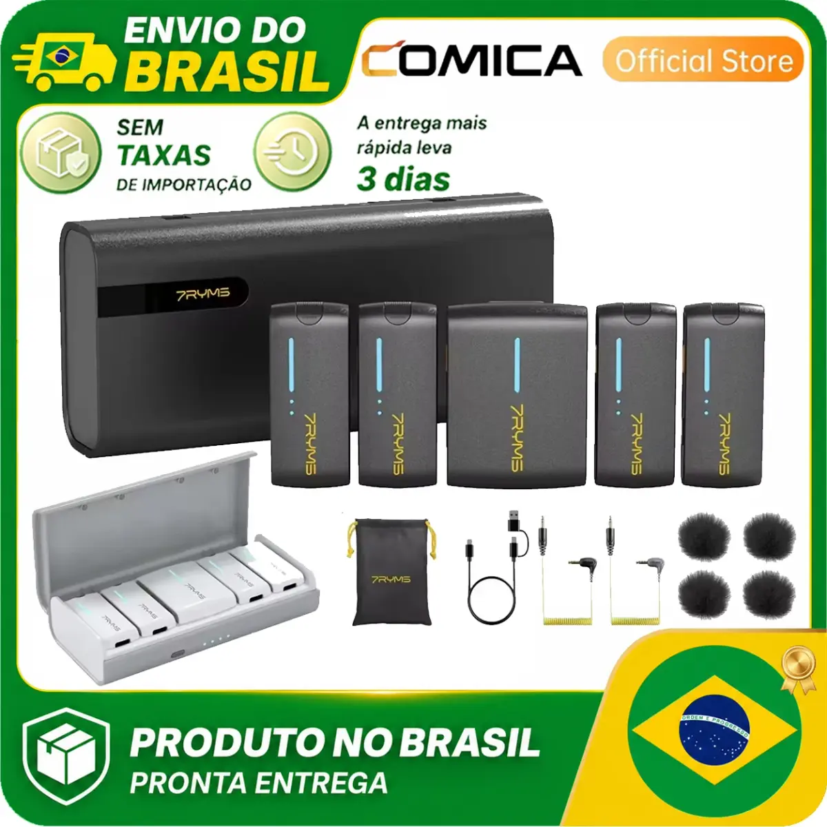 7RYMS iRay DW40 Microfone sem fio de 4 canais para câmeras, filmadoras, iPhones, telefones Android, microfone de lapela sem fio - 1
