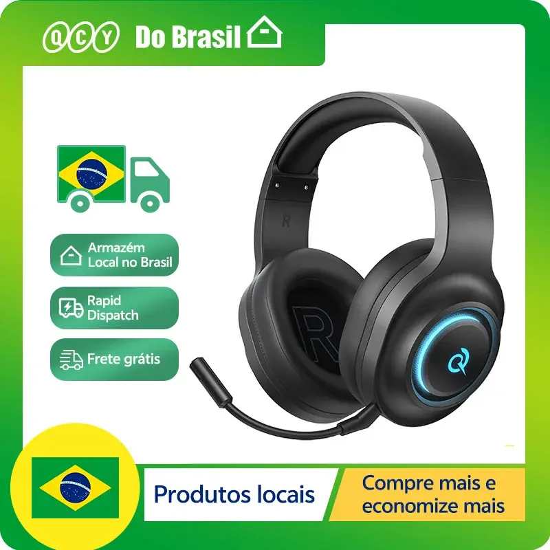 Navio de br/es/pl sobre fones de ouvido bluetooth 6.0 qcy v200 tri-mode sem fio fones de ouvido 7.1 som surround gaming rgb fone de ouvido