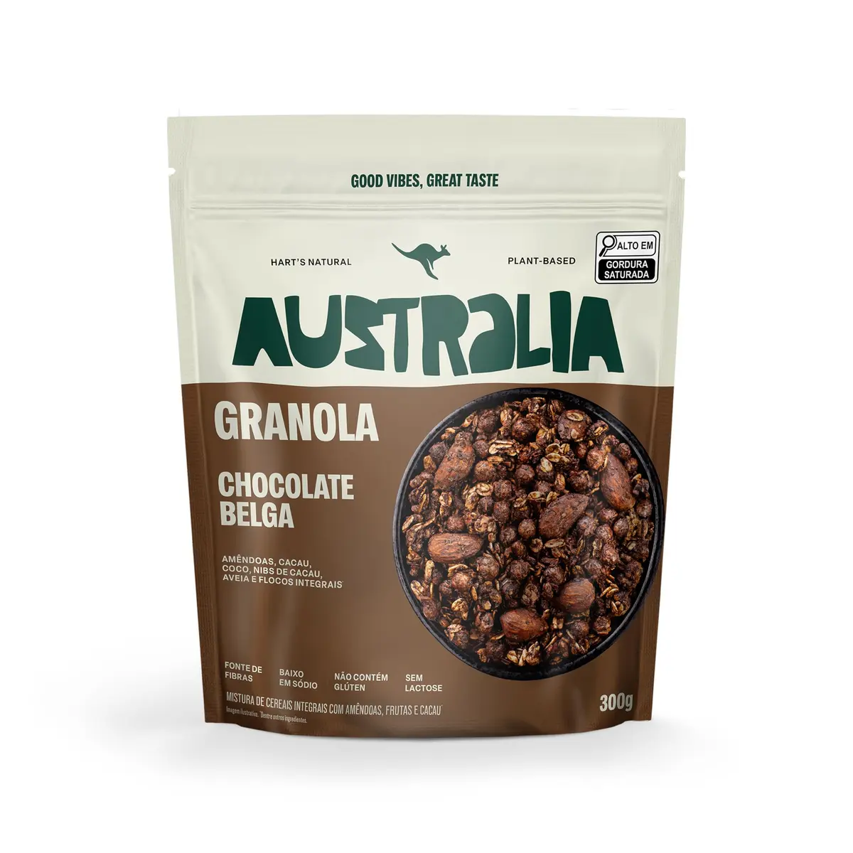 Hart's Natural Granola Australia Belgian Chocolate | Granola Sem Glúten, Sem Lactose, Vegano | 100% Natural | Alto em Fibras | Snack Saudável | 300g - 1