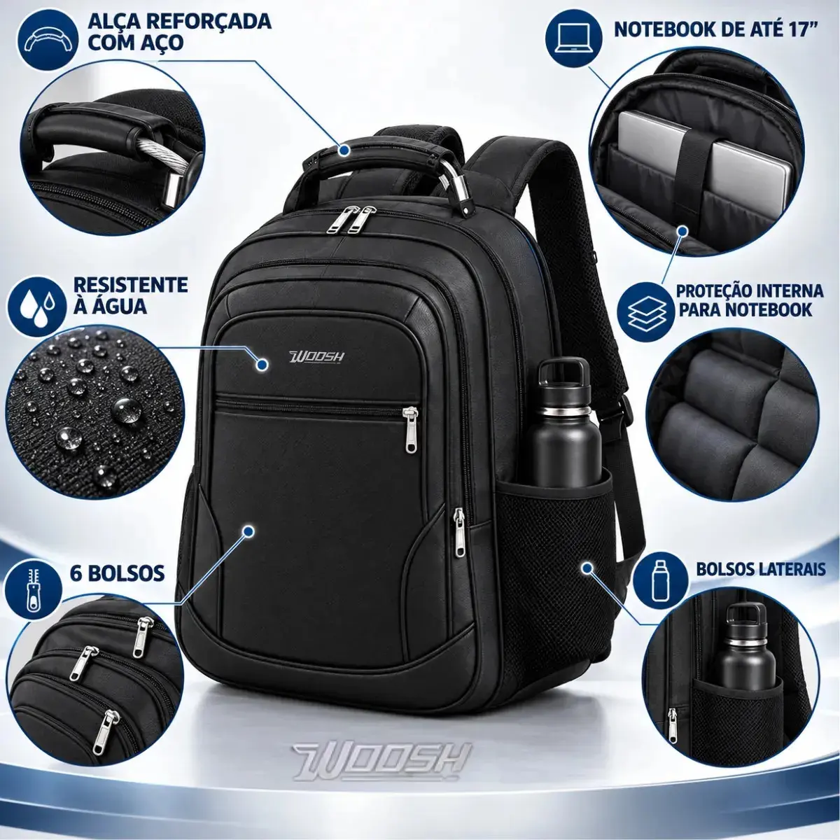 Mochila Masculina Grande Notebook Impermeável Reforçada Woosh thumbnail 2