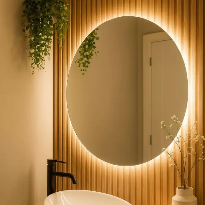 Espelho Redondo Lapidado com LED Decorativo para Banheiro Lavabo Quarto Sala Vários Tamanhos - 1