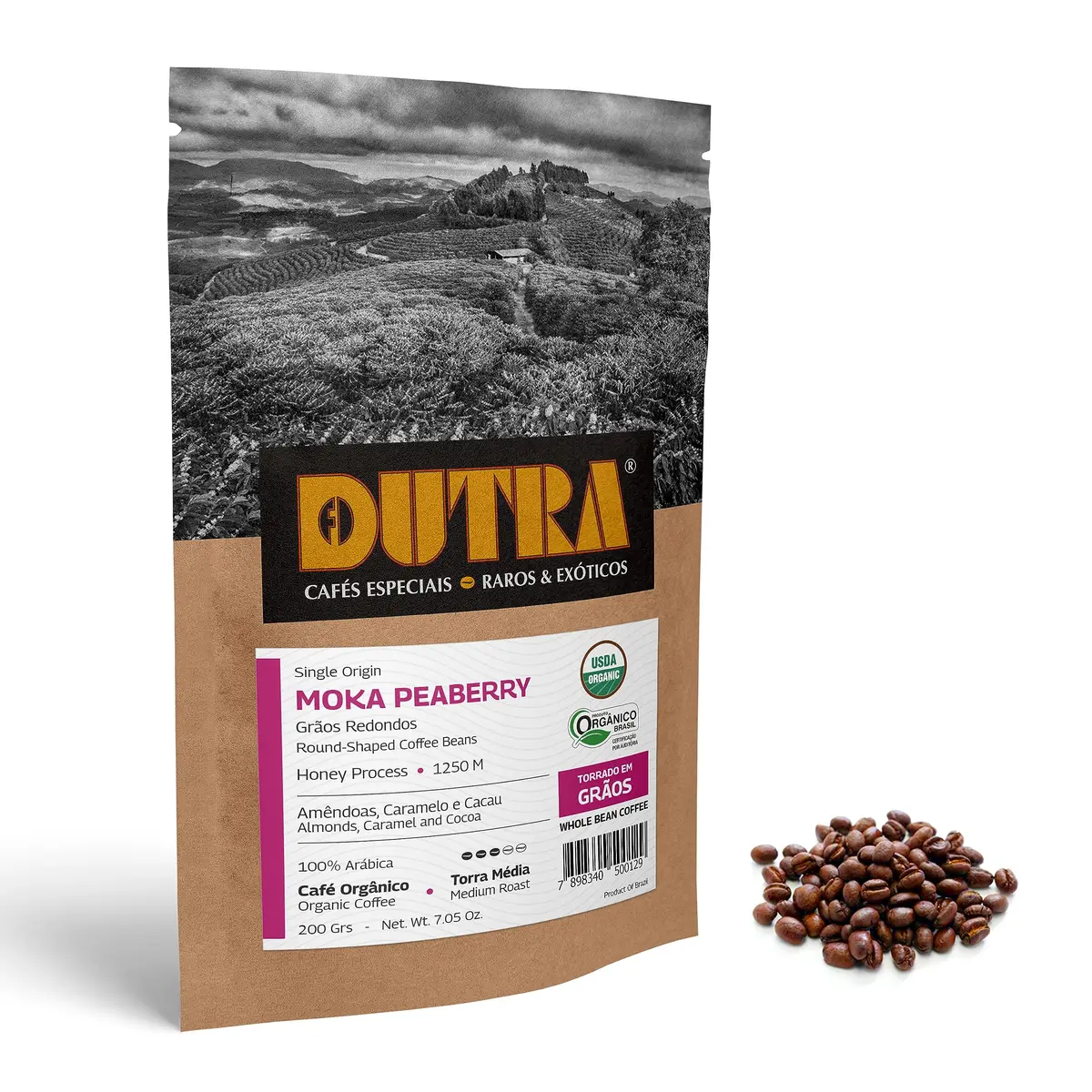 Café Dutra Moka Torrado em Grãos Torra Média, Moka Peaberry - 1