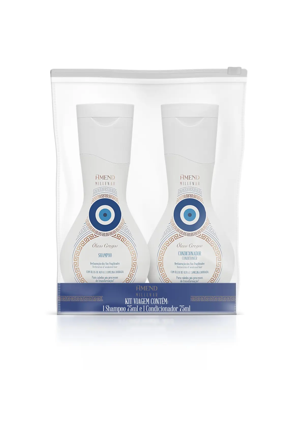 Shampoo e Condicionador Amend Millenar, 75ml, Kit com 2 Unidades | Óleos Gregos, Mini Viagem, Nutrição Capilar