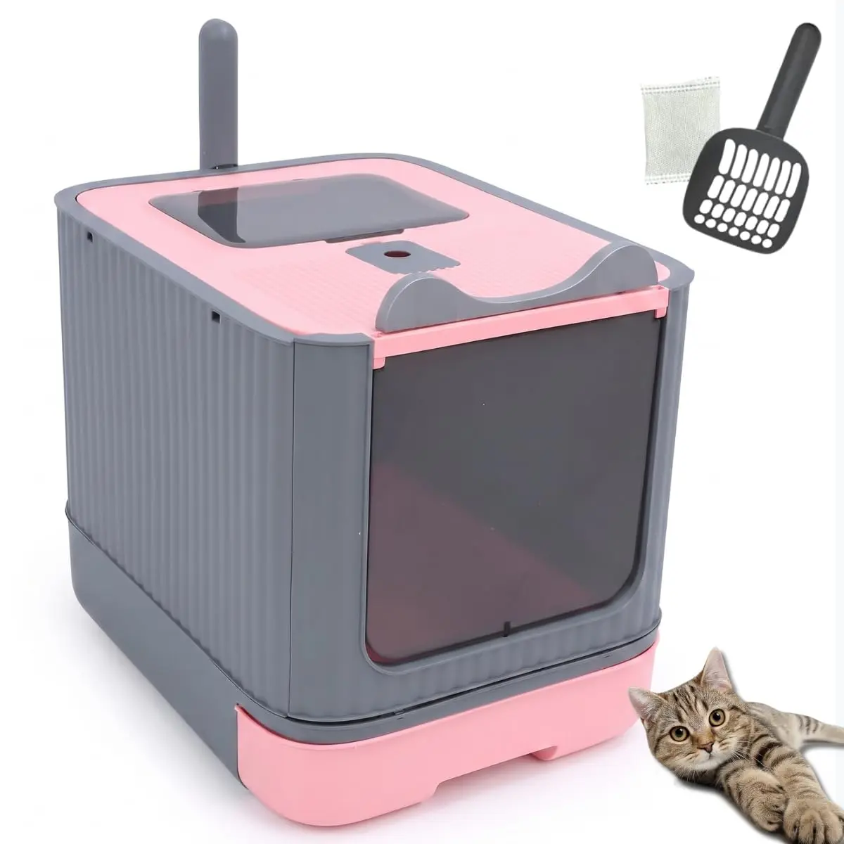 Caixa de Areia Fechada para Gatos com Pazinha, Banheiro Sanitário com Filtro Anti Odor Premium (ROSA) - 1