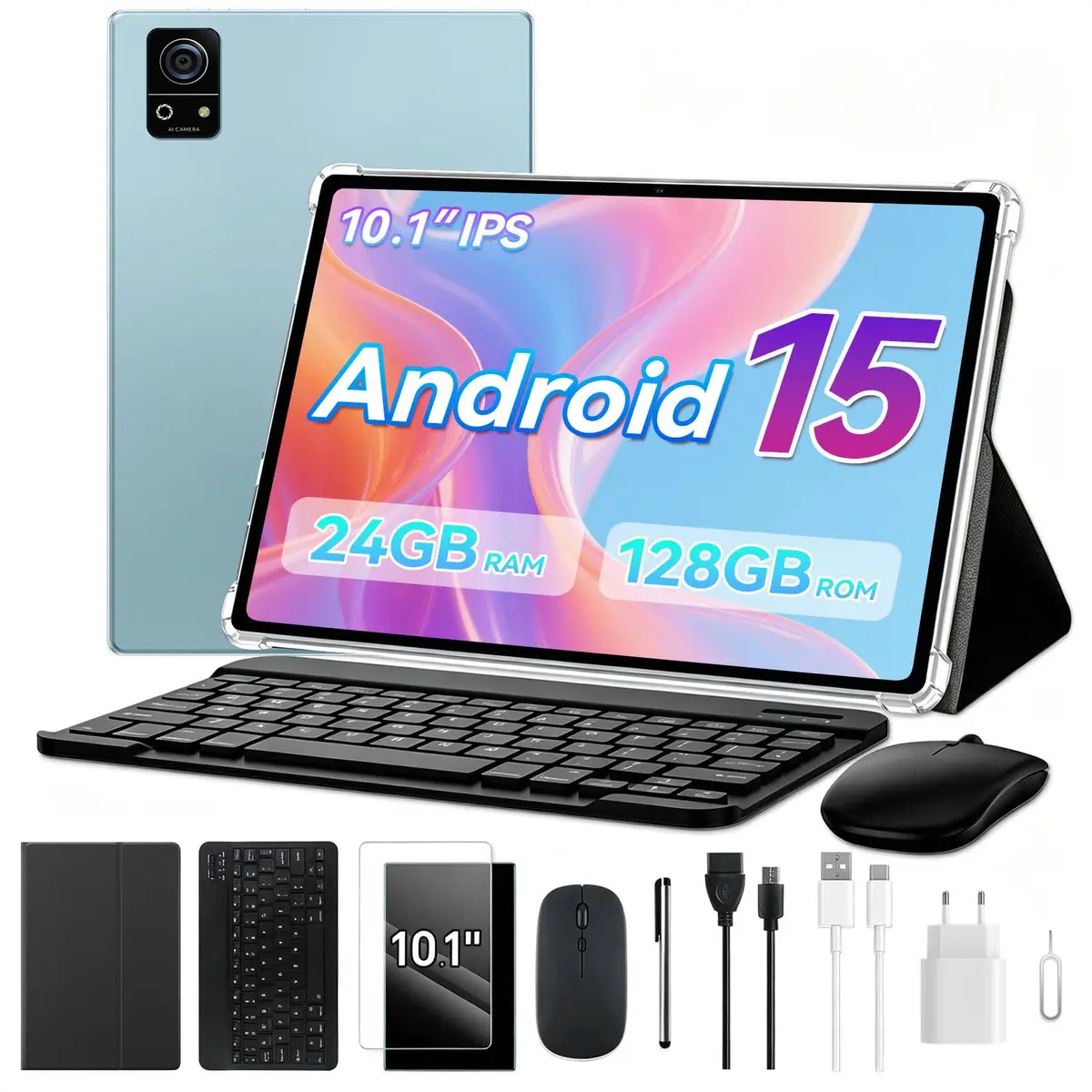 Tablet S7P Android 15, 10,1 Polegadas, 12+12GB RAM, 128GB ROM Expansível até 1TB, Bateria 8000mAh, Tela 1920x1200, Câmeras 5MP+13MP, Octa-Core, Wi-Fi e GPS, com Capa com Teclado, Mouse e Caneta Stylus - 1