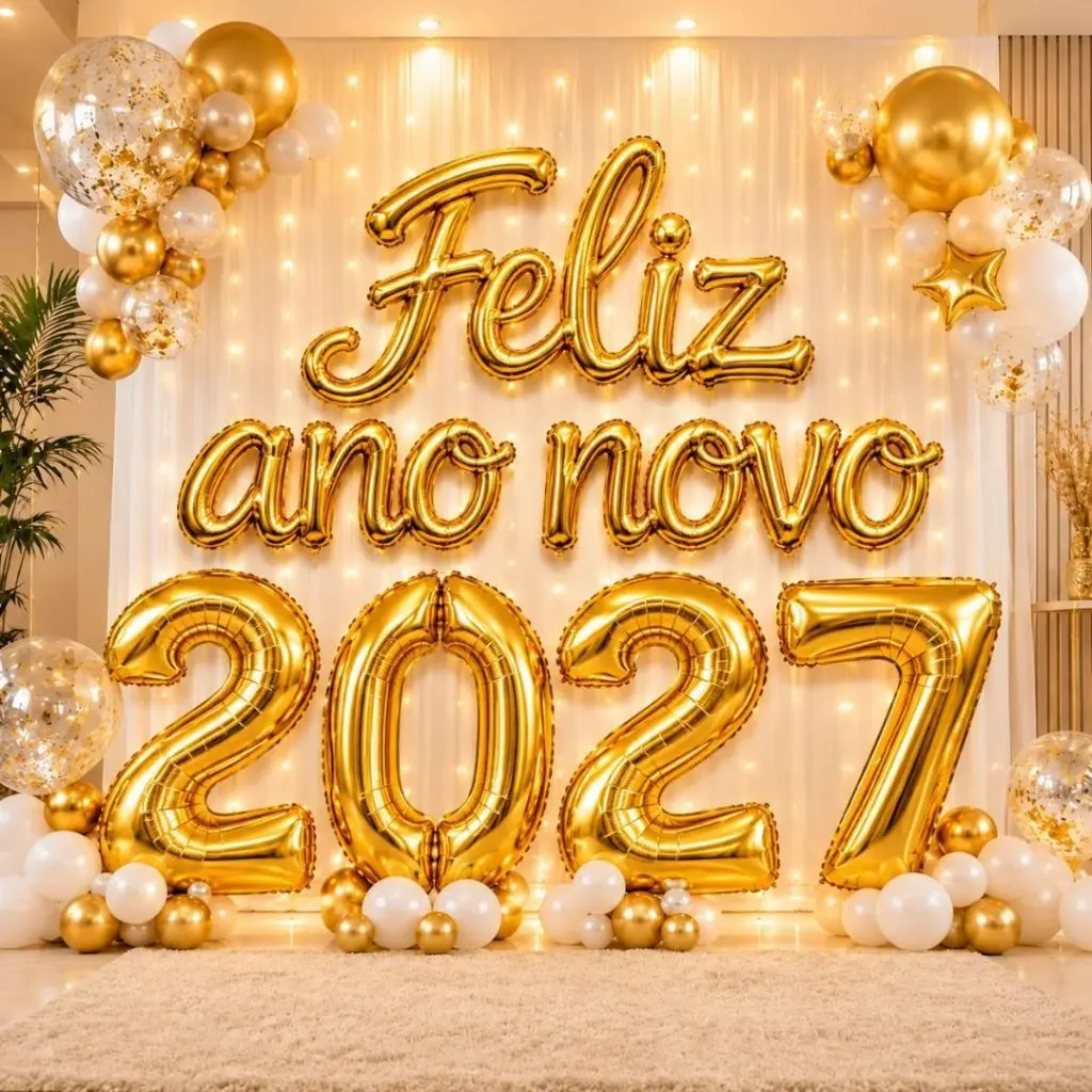 Kit Balão Metalizado 2027 40cm 70cm Feliz Ano Novo Prata Dourado Decoração Ano Novo Réveillon Festa