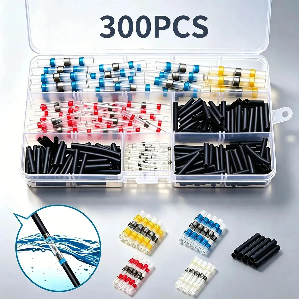 Kit Conectores de Solda Termo Retráteis, 300 Peças, para Cabos de 0,25-6,0 mm² com Vedação Impermeável