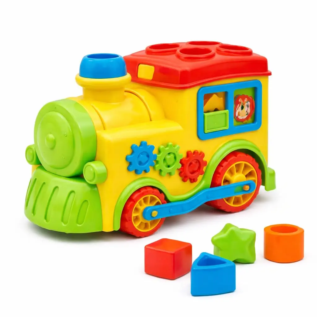 Brinquedo Trem Didático Educativo com Blocos de Encaixe Colorido em Plástico Trenzinho Infantil com Formas e Engrenagens Estimula Coordenação Motora a partir de 12 Meses - 1